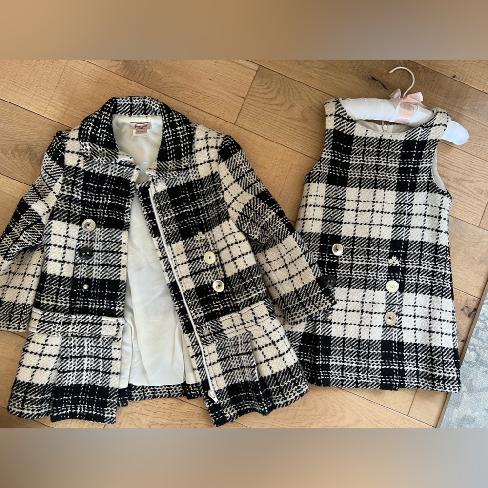 Floriane of France Girls Jumper Sleeveless Dress and Matching Coat Size 4 years